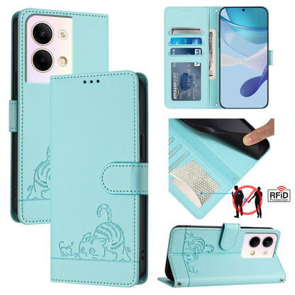 OPPO Reno9 5G Cat and Rat Embossed Pattern, RFID Leather Phone Case with Lanyard, Kickstand, and Wallet Features