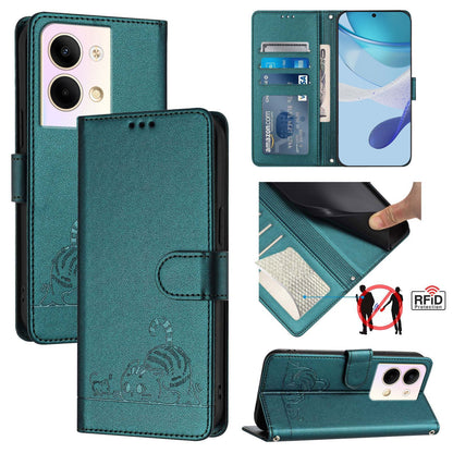 OPPO Reno9 5G Cat and Rat Embossed Pattern, RFID Leather Phone Case with Lanyard, Kickstand, and Wallet Features
