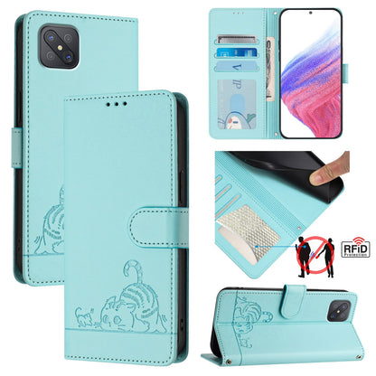 OPPO A92S 5G Cat and Rat Embossed Pattern, RFID Leather Phone Case with Lanyard, Kickstand, and Wallet Features