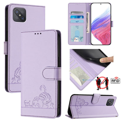 OPPO A92S 5G Cat and Rat Embossed Pattern, RFID Leather Phone Case with Lanyard, Kickstand, and Wallet Features