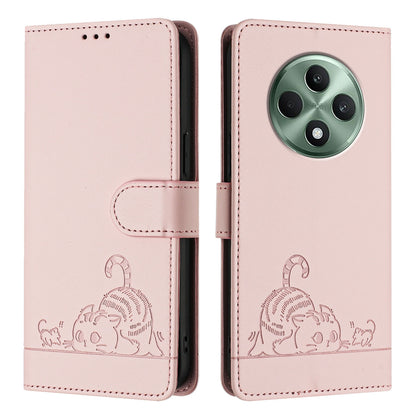 OPPO Reno12 F Global Cat and Rat Embossed Pattern, RFID Leather Phone Case with Lanyard, Kickstand, and Wallet Features