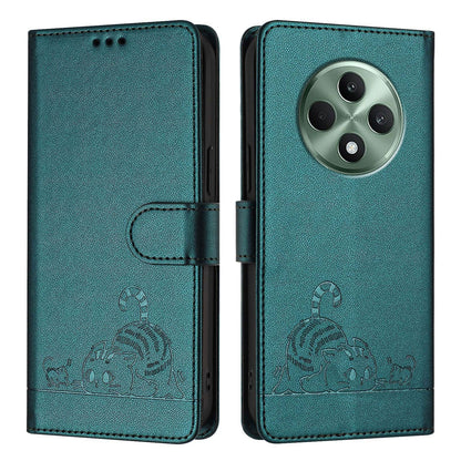 OPPO Reno12 F Global Cat and Rat Embossed Pattern, RFID Leather Phone Case with Lanyard, Kickstand, and Wallet Features