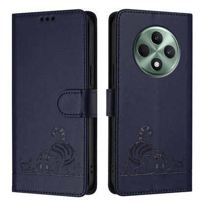 OPPO Reno12 F Global Cat and Rat Embossed Pattern, RFID Leather Phone Case with Lanyard, Kickstand, and Wallet Features