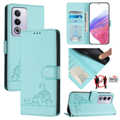 OPPO A3 Pro 5G Global Cat and Rat Embossed Pattern, RFID Leather Phone Case with Lanyard, Kickstand, and Wallet Features