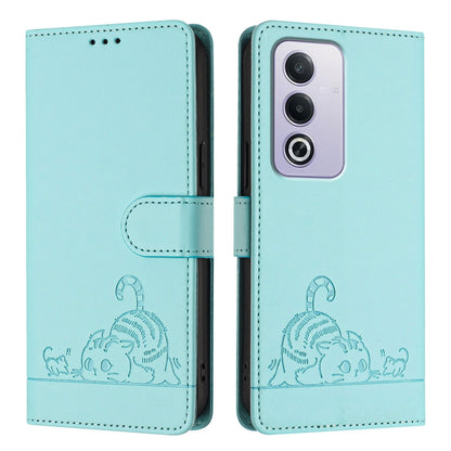 OPPO A3 Pro 5G Global Cat and Rat Embossed Pattern, RFID Leather Phone Case with Lanyard, Kickstand, and Wallet Features