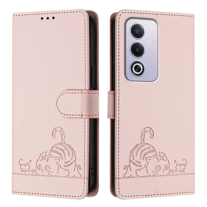 OPPO A3 Pro 5G Global Cat and Rat Embossed Pattern, RFID Leather Phone Case with Lanyard, Kickstand, and Wallet Features
