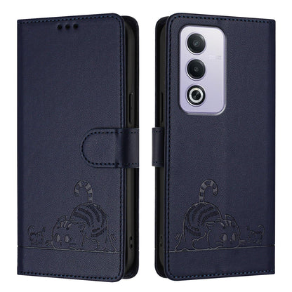 OPPO A3 Pro 5G Global Cat and Rat Embossed Pattern, RFID Leather Phone Case with Lanyard, Kickstand, and Wallet Features