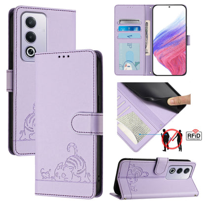 OPPO A3 Pro 5G Global Cat and Rat Embossed Pattern, RFID Leather Phone Case with Lanyard, Kickstand, and Wallet Features