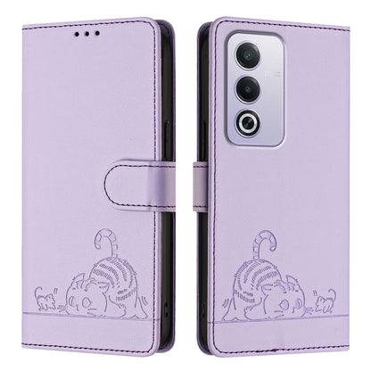 OPPO A3 Pro 5G Global Cat and Rat Embossed Pattern, RFID Leather Phone Case with Lanyard, Kickstand, and Wallet Features