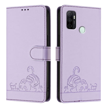 OPPO A53s 4G Cat and Rat Embossed Pattern, RFID Leather Phone Case with Lanyard, Kickstand, and Wallet Features