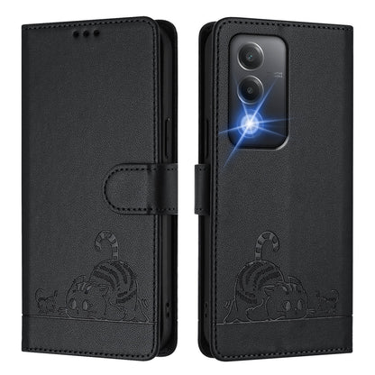 OPPO A80 5G EU Cat and Rat Embossed Pattern, RFID Leather Phone Case with Lanyard, Kickstand, and Wallet Features