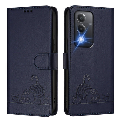 OPPO A80 5G EU Cat and Rat Embossed Pattern, RFID Leather Phone Case with Lanyard, Kickstand, and Wallet Features