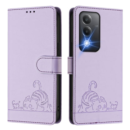OPPO A80 5G EU Cat and Rat Embossed Pattern, RFID Leather Phone Case with Lanyard, Kickstand, and Wallet Features