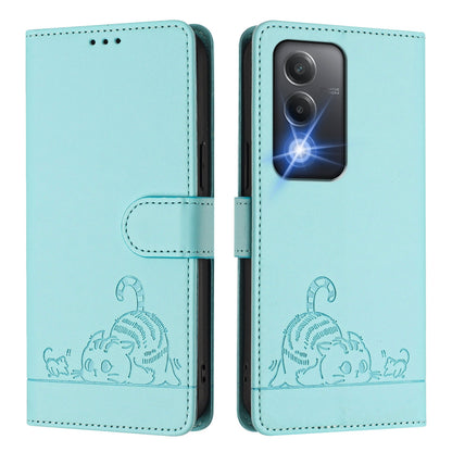 OPPO A3 Pro 5G India Cat and Rat Embossed Pattern, RFID Leather Phone Case with Lanyard, Kickstand, and Wallet Features