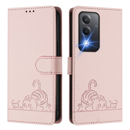 OPPO A3 Pro 5G India Cat and Rat Embossed Pattern, RFID Leather Phone Case with Lanyard, Kickstand, and Wallet Features