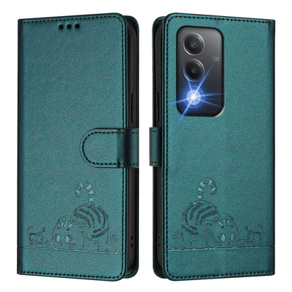OPPO A3 Pro 5G India Cat and Rat Embossed Pattern, RFID Leather Phone Case with Lanyard, Kickstand, and Wallet Features