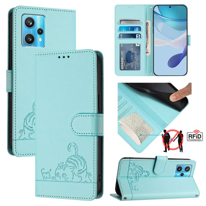 Realme Narzo 50 Pro 5G Cat and Rat Embossed Pattern, RFID Leather Phone Case with Lanyard, Kickstand, and Wallet Features