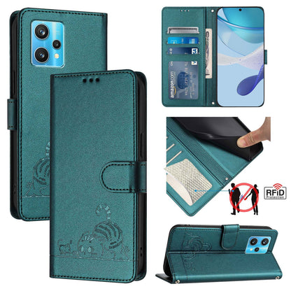 Realme Narzo 50 Pro 5G Cat and Rat Embossed Pattern, RFID Leather Phone Case with Lanyard, Kickstand, and Wallet Features