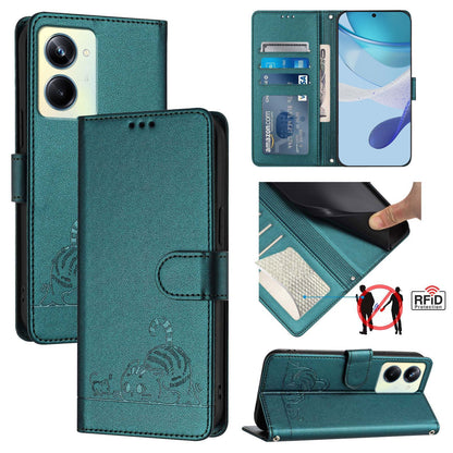 Realme 10 Pro 5G Cat and Rat Embossed Pattern, RFID Leather Phone Case with Lanyard, Kickstand, and Wallet Features