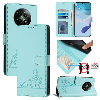 Realme 12 5G Global Cat and Rat Embossed Pattern, RFID Leather Phone Case with Lanyard, Kickstand, and Wallet Features