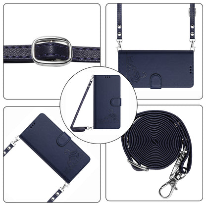 iPhone 15 Pro Max Cat and Rat Embossed Pattern, RFID Leather Phone Case with Lanyard, Kickstand, and Wallet Features