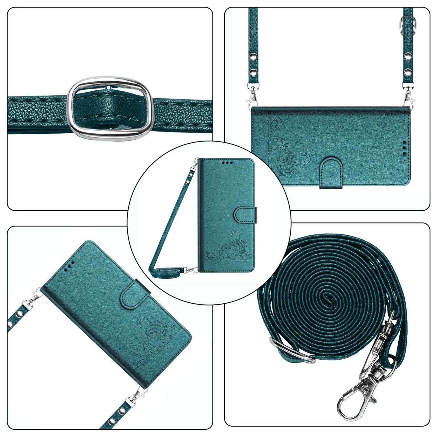 Huawei P30 Cat and Rat Embossed Pattern, RFID Leather Phone Case with Lanyard, Kickstand, and Wallet Features