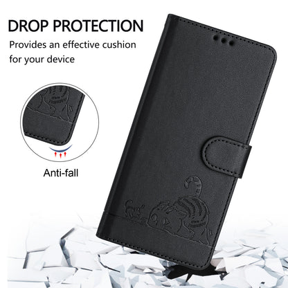 Huawei P40 Cat and Rat Embossed Pattern, RFID Leather Phone Case with Lanyard, Kickstand, and Wallet Features