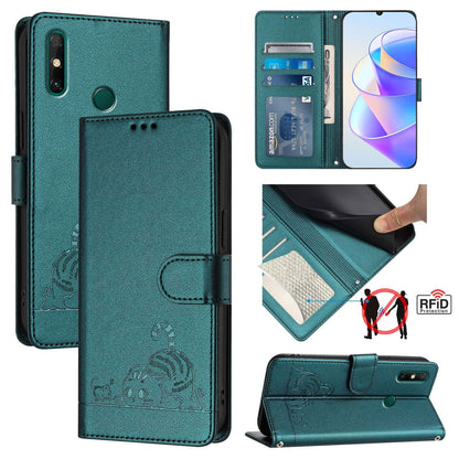 Huawei Enjoy 20 SE Cat and Rat Embossed Pattern, RFID Leather Phone Case with Lanyard, Kickstand, and Wallet Features