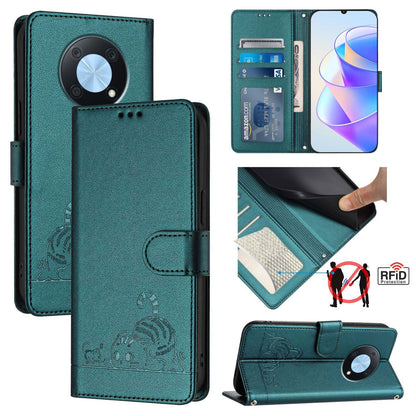 Huawei Enjoy 50 Pro 4G Cat and Rat Embossed Pattern, RFID Leather Phone Case with Lanyard, Kickstand, and Wallet Features