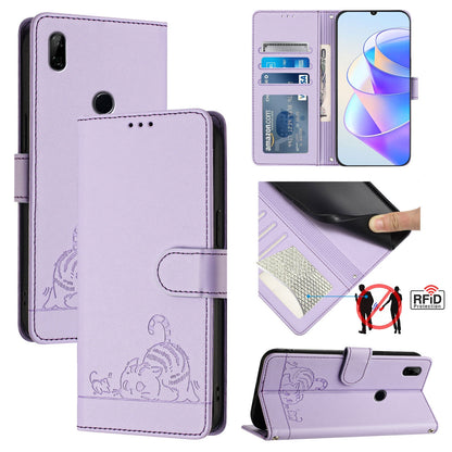 Huawei P Smart Z Cat and Rat Embossed Pattern, RFID Leather Phone Case with Lanyard, Kickstand, and Wallet Features