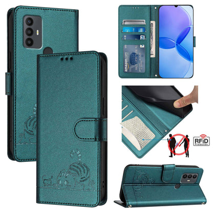 TCL 30 SE Cat and Rat Embossed Pattern, RFID Leather Phone Case with Lanyard, Kickstand, and Wallet Features