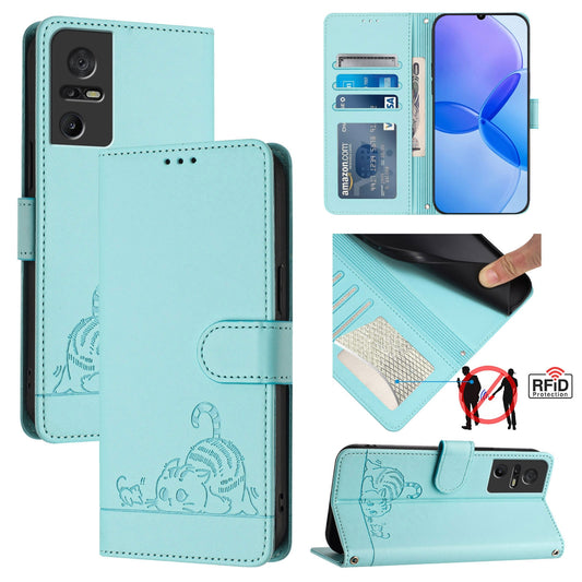 TCL 40 SE Cat and Rat Embossed Pattern, RFID Leather Phone Case with Lanyard, Kickstand, and Wallet Features