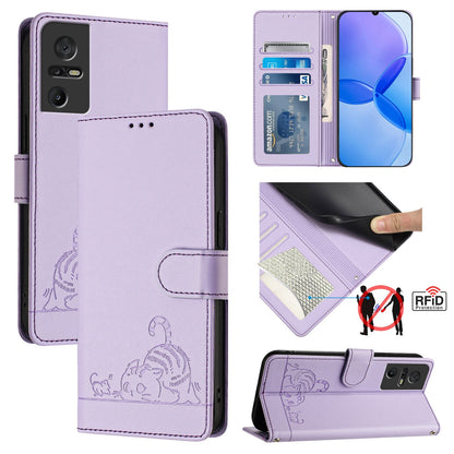 TCL 40 SE Cat and Rat Embossed Pattern, RFID Leather Phone Case with Lanyard, Kickstand, and Wallet Features