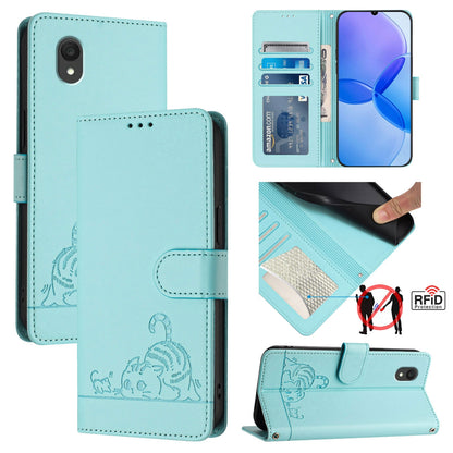 TCL 201 Cat and Rat Embossed Pattern, RFID Leather Phone Case with Lanyard, Kickstand, and Wallet Features