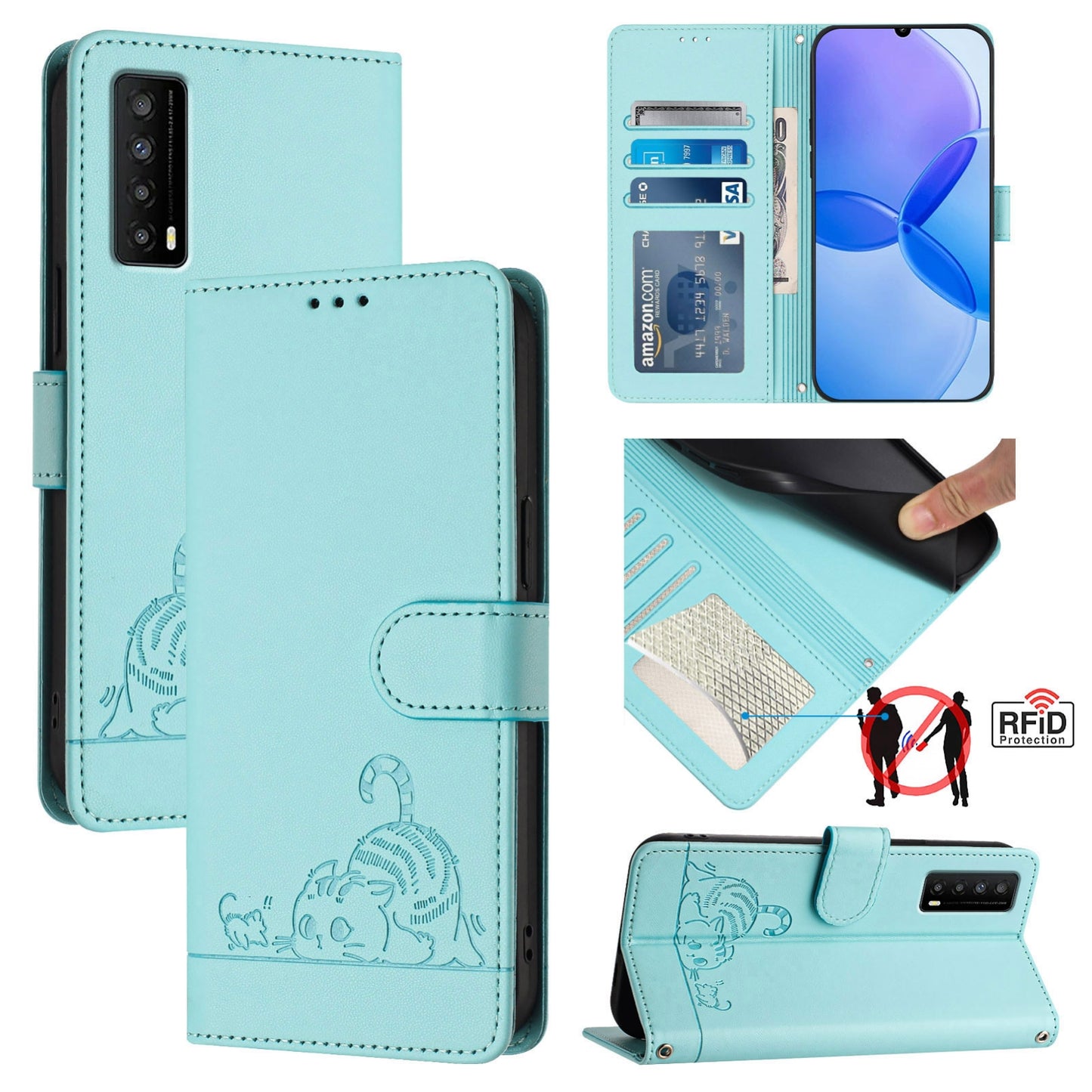 TCL Stylus 5G Cat and Rat Embossed Pattern, RFID Leather Phone Case with Lanyard, Kickstand, and Wallet Features