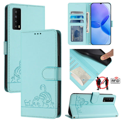 TCL Stylus 5G Cat and Rat Embossed Pattern, RFID Leather Phone Case with Lanyard, Kickstand, and Wallet Features