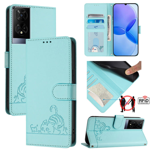 TCL 50 XE Cat and Rat Embossed Pattern, RFID Leather Phone Case with Lanyard, Kickstand, and Wallet Features