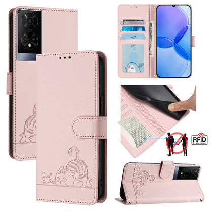 TCL 50 XE Cat and Rat Embossed Pattern, RFID Leather Phone Case with Lanyard, Kickstand, and Wallet Features