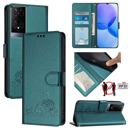 TCL 50 XE Cat and Rat Embossed Pattern, RFID Leather Phone Case with Lanyard, Kickstand, and Wallet Features