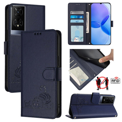 TCL 50 XE Cat and Rat Embossed Pattern, RFID Leather Phone Case with Lanyard, Kickstand, and Wallet Features