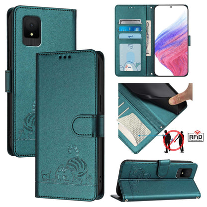 TCL 502 Cat and Rat Embossed Pattern, RFID Leather Phone Case with Lanyard, Kickstand, and Wallet Features