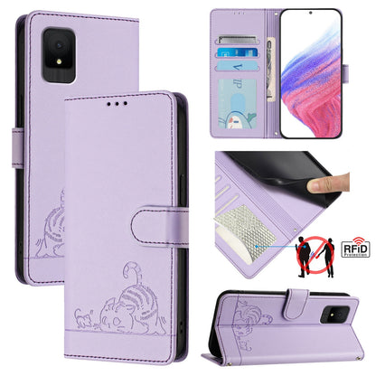 TCL 502 Cat and Rat Embossed Pattern, RFID Leather Phone Case with Lanyard, Kickstand, and Wallet Features