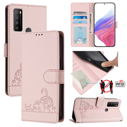 TCL 30 XL T701DL Cat and Rat Embossed Pattern, RFID Leather Phone Case with Lanyard, Kickstand, and Wallet Features