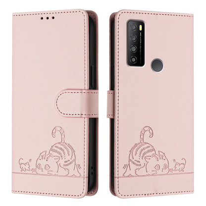 TCL 30 XL T701DL Cat and Rat Embossed Pattern, RFID Leather Phone Case with Lanyard, Kickstand, and Wallet Features