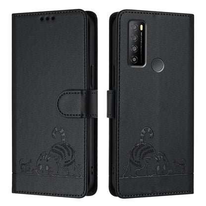 TCL 30 XL T701DL Cat and Rat Embossed Pattern, RFID Leather Phone Case with Lanyard, Kickstand, and Wallet Features