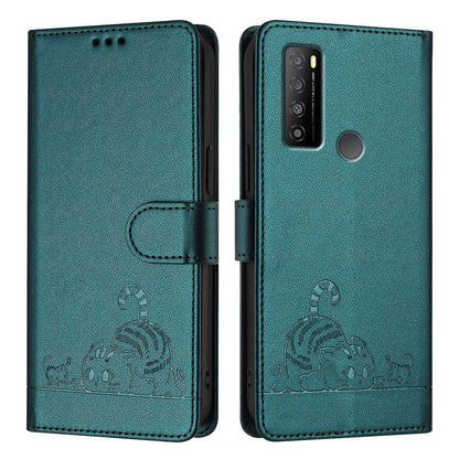 TCL 30 XL T701DL Cat and Rat Embossed Pattern, RFID Leather Phone Case with Lanyard, Kickstand, and Wallet Features