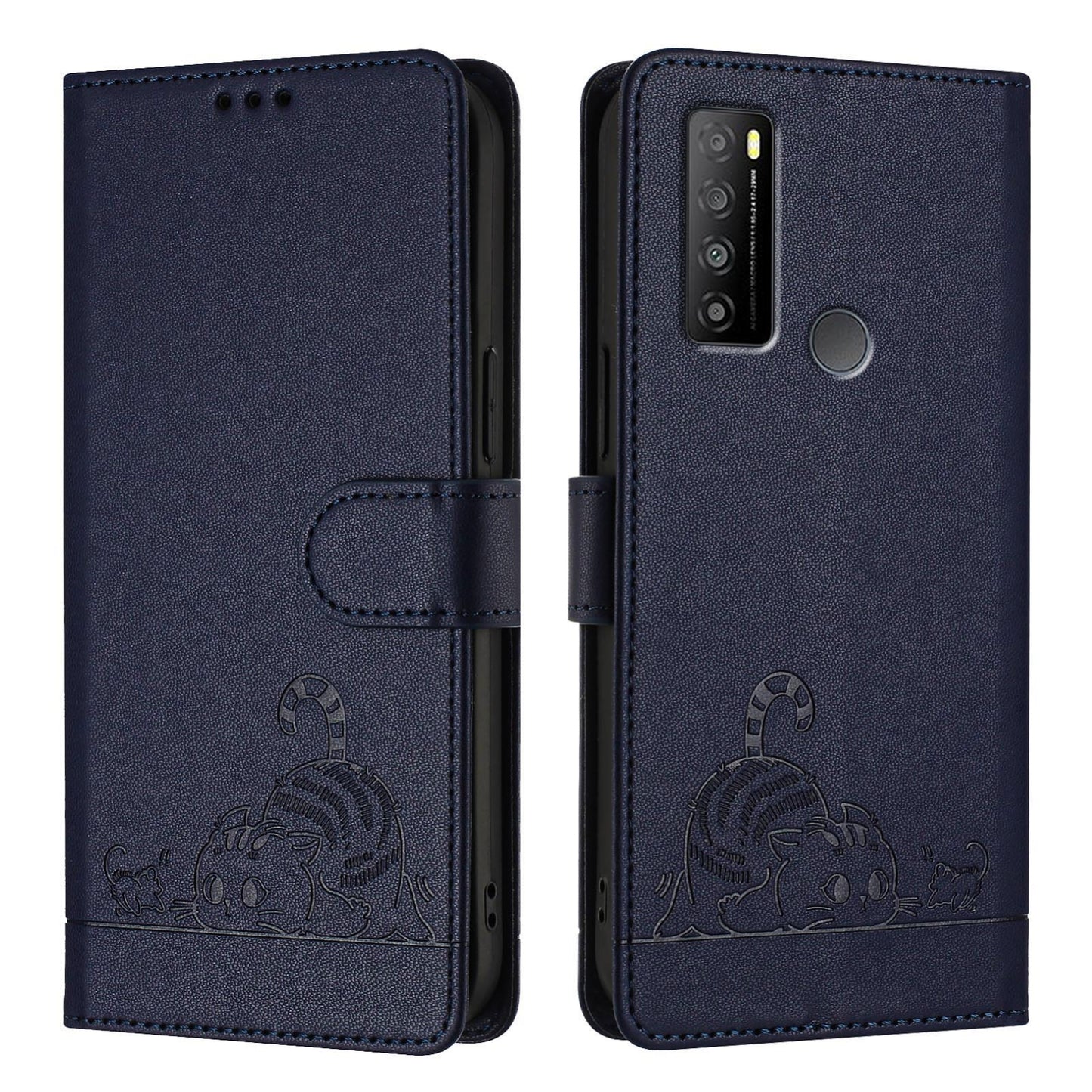 TCL 30 XL T701DL Cat and Rat Embossed Pattern, RFID Leather Phone Case with Lanyard, Kickstand, and Wallet Features