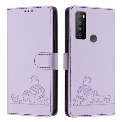 TCL 30 XL T701DL Cat and Rat Embossed Pattern, RFID Leather Phone Case with Lanyard, Kickstand, and Wallet Features