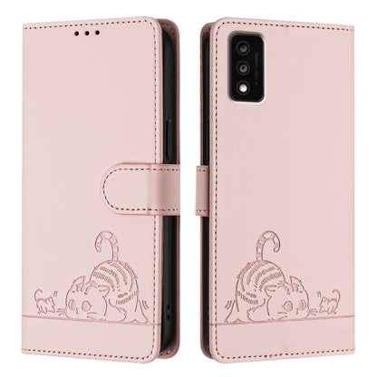 TCL 30T T603DL Cat and Rat Embossed Pattern, RFID Leather Phone Case with Lanyard, Kickstand, and Wallet Features