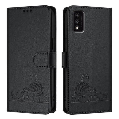 TCL 30T T603DL Cat and Rat Embossed Pattern, RFID Leather Phone Case with Lanyard, Kickstand, and Wallet Features